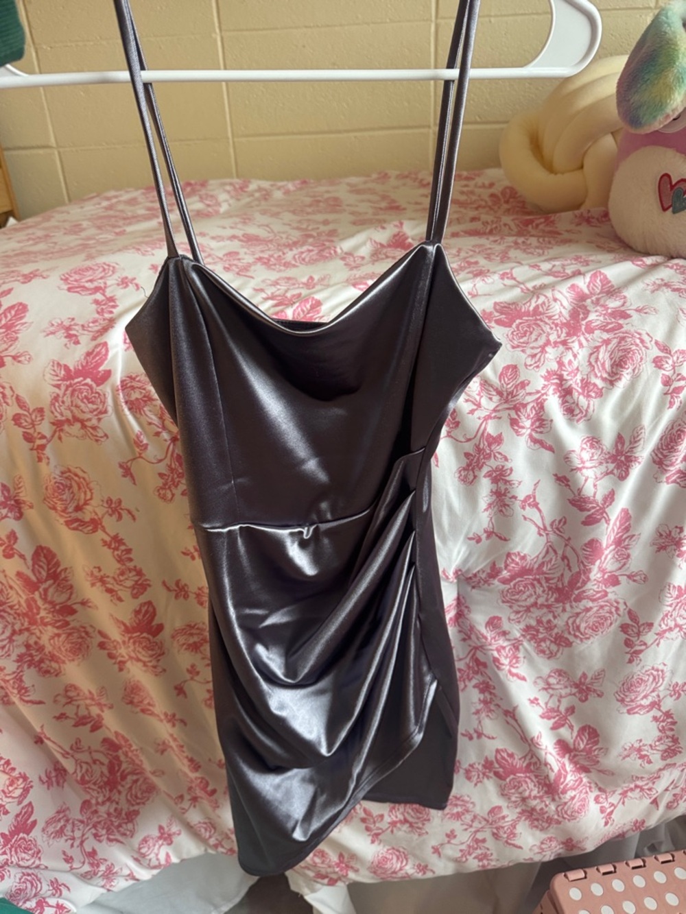 Windsor Charcoal Satin Cowl Mini Dress